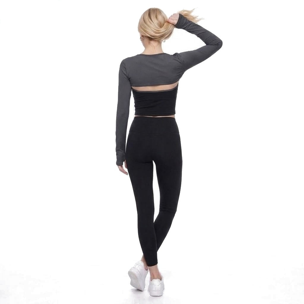 Cropped Long Sleeve Thumbhole Athletic Shrug Bolero Top
