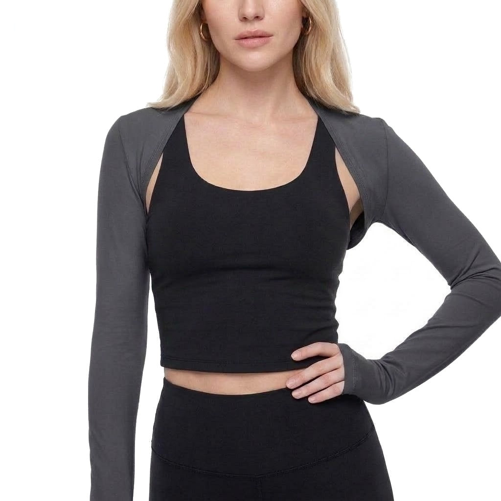 Cropped Long Sleeve Thumbhole Athletic Shrug Bolero Top