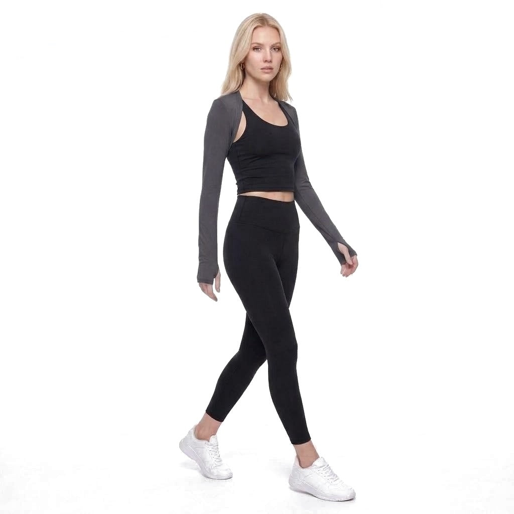 Cropped Long Sleeve Thumbhole Athletic Shrug Bolero Top