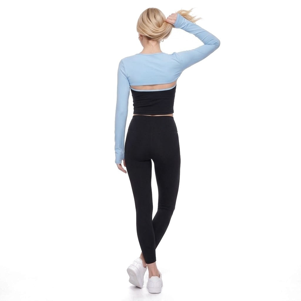 Cropped Long Sleeve Thumbhole Athletic Shrug Bolero Top