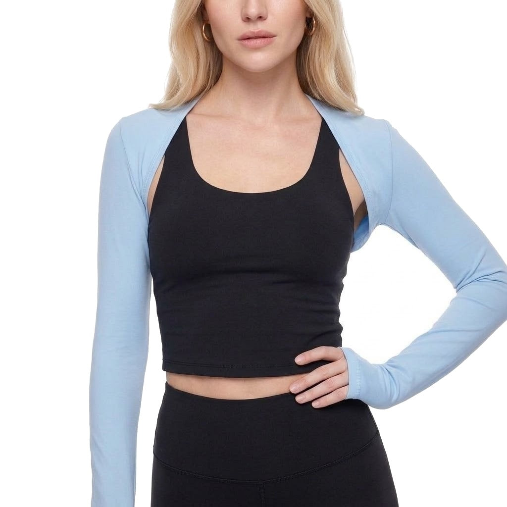 Cropped Long Sleeve Thumbhole Athletic Shrug Bolero Top