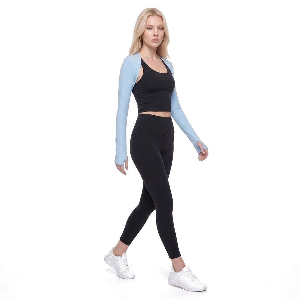 Cropped Long Sleeve Thumbhole Athletic Shrug Bolero Top