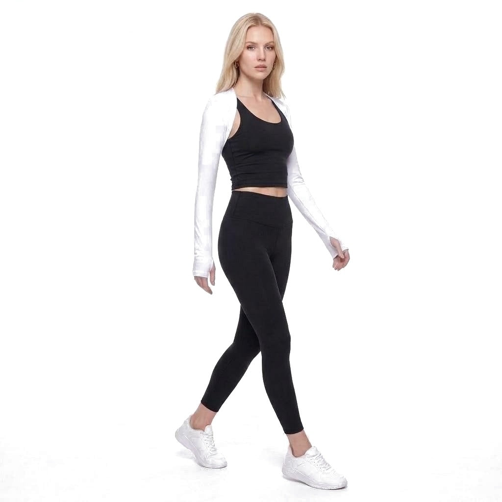 Cropped Long Sleeve Thumbhole Athletic Shrug Bolero Top