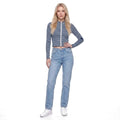 Striped Ribbed Stand Collar Zip Up Cropped Jacket