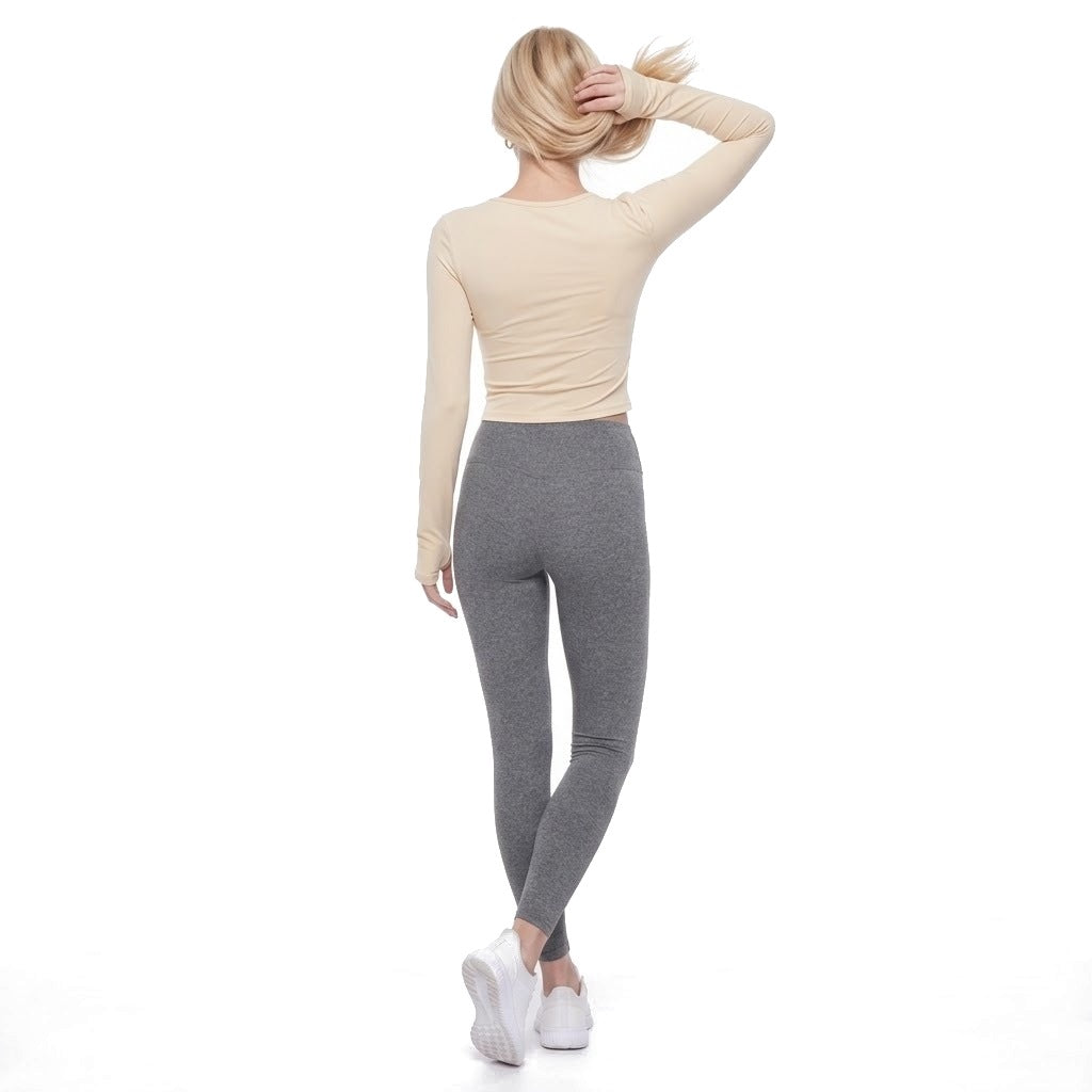Scoop Neck Long Sleeve Thumbhole Fitted Yoga Top
