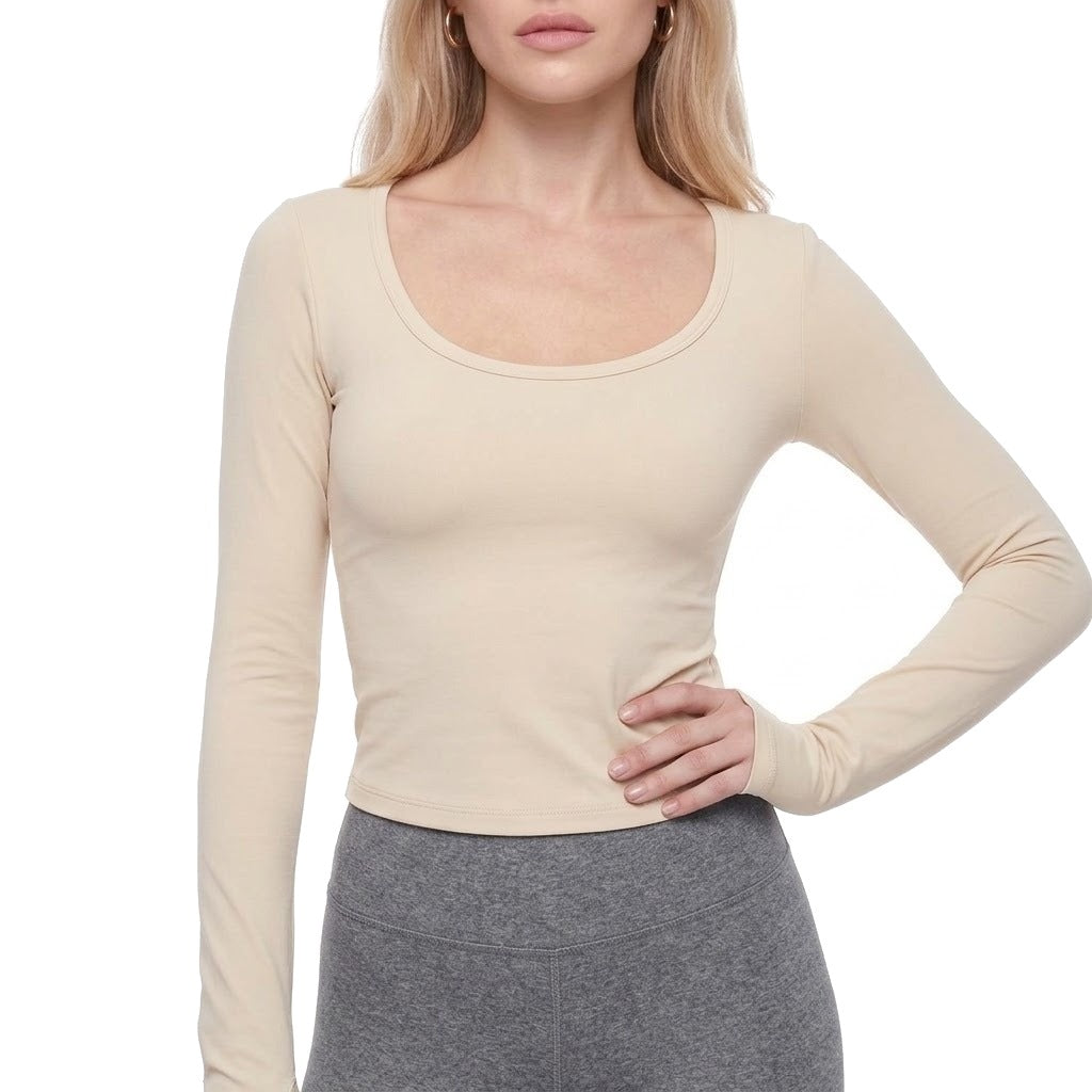 Scoop Neck Long Sleeve Thumbhole Fitted Yoga Top