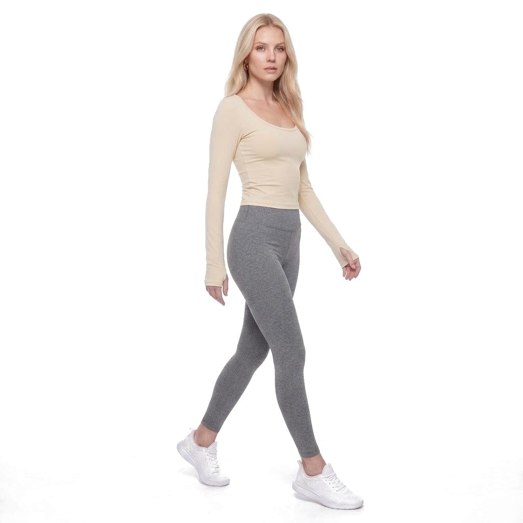 Scoop Neck Long Sleeve Thumbhole Fitted Yoga Top