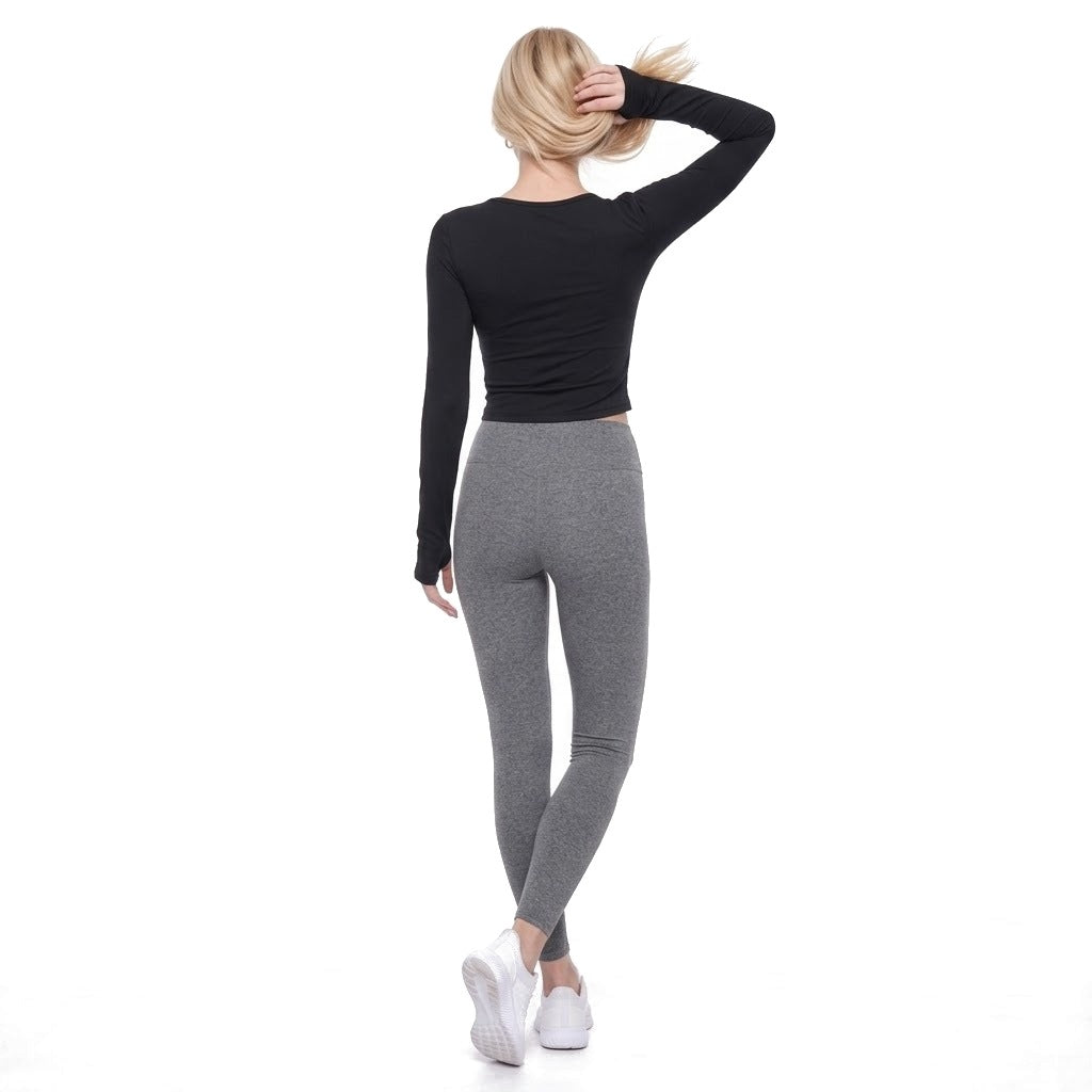 Scoop Neck Long Sleeve Thumbhole Fitted Yoga Top