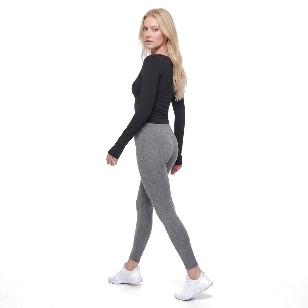 Scoop Neck Long Sleeve Thumbhole Fitted Yoga Top