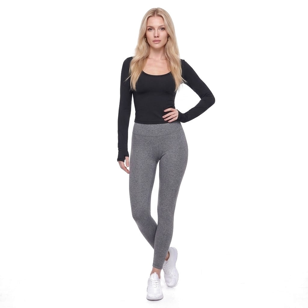 Scoop Neck Long Sleeve Thumbhole Fitted Yoga Top