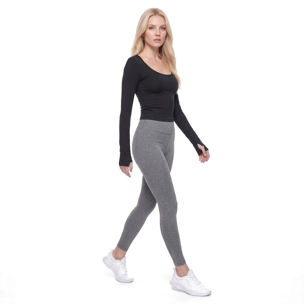 Scoop Neck Long Sleeve Thumbhole Fitted Yoga Top