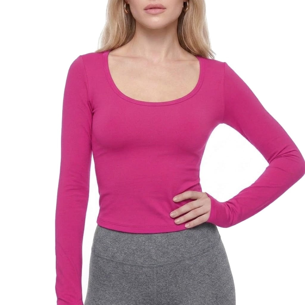 Scoop Neck Long Sleeve Thumbhole Fitted Yoga Top