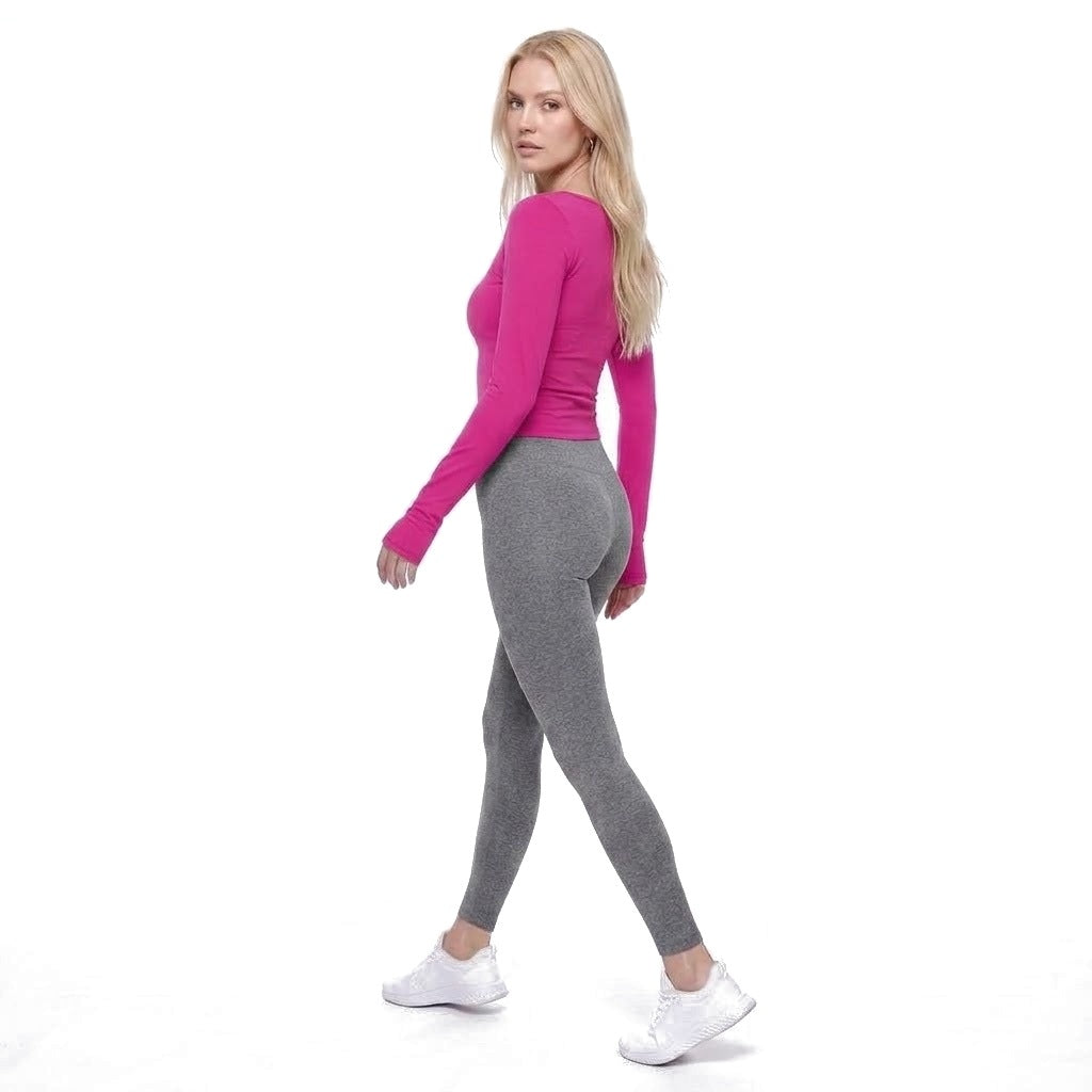 Scoop Neck Long Sleeve Thumbhole Fitted Yoga Top