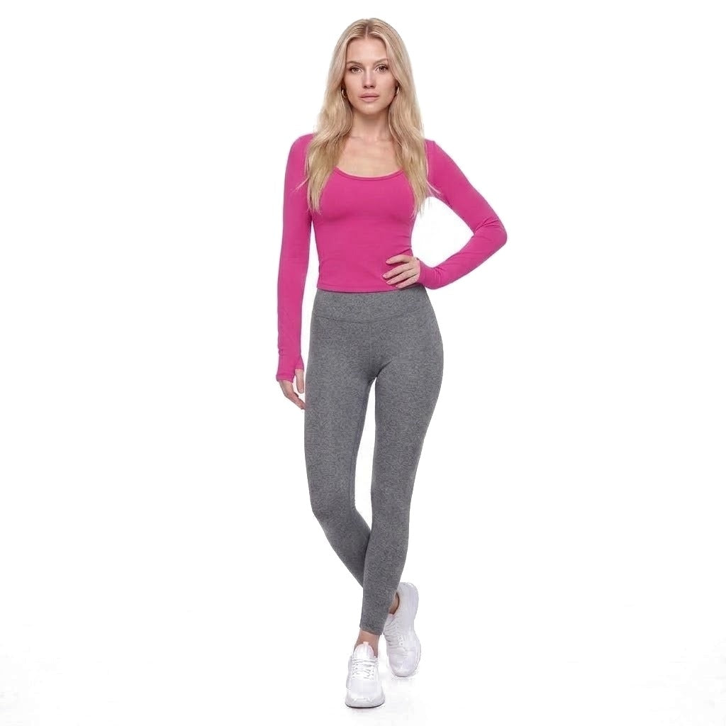 Scoop Neck Long Sleeve Thumbhole Fitted Yoga Top