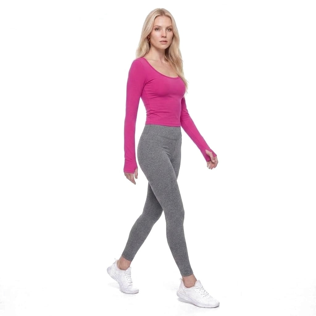Scoop Neck Long Sleeve Thumbhole Fitted Yoga Top