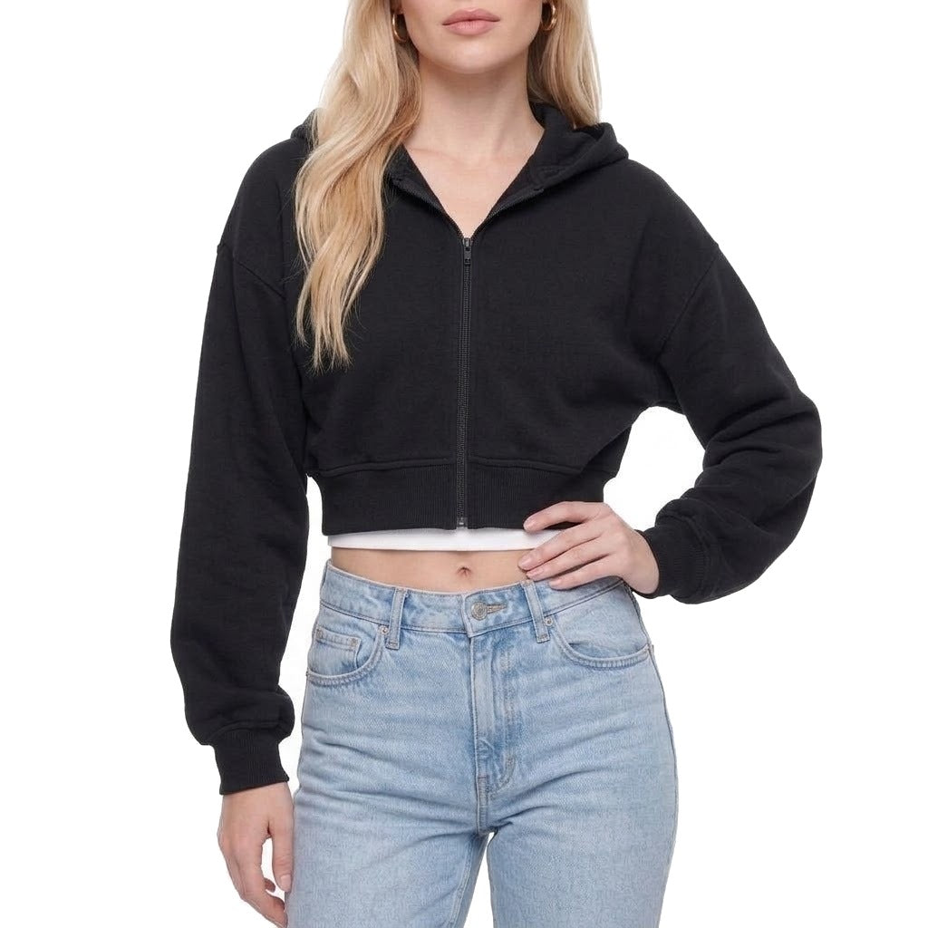 Cropped Zip Up Fleece Hoodie Sweatshirt Jacket