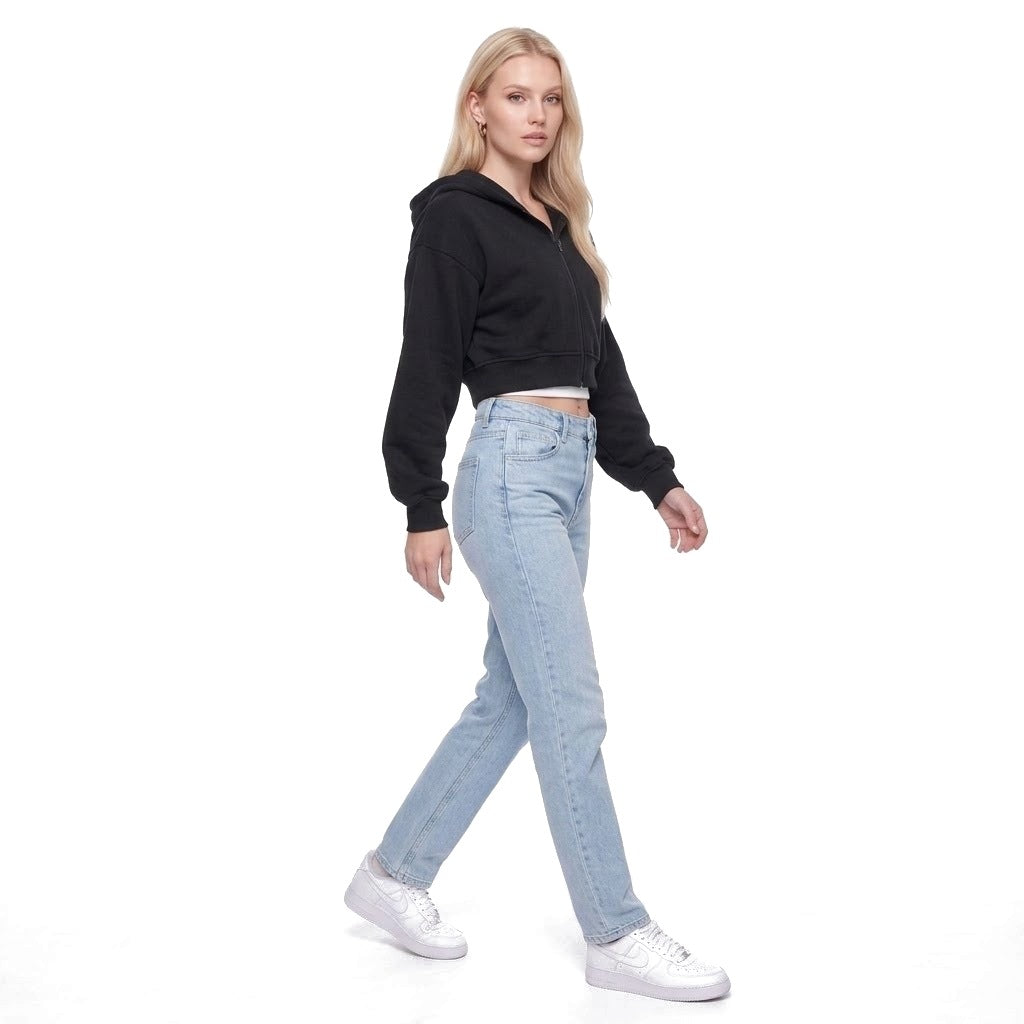 Cropped Zip Up Fleece Hoodie Sweatshirt Jacket