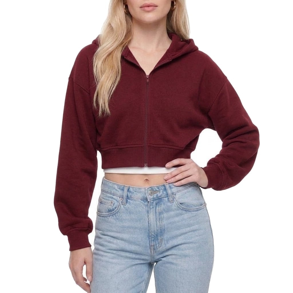 Cropped Zip Up Fleece Hoodie Sweatshirt Jacket
