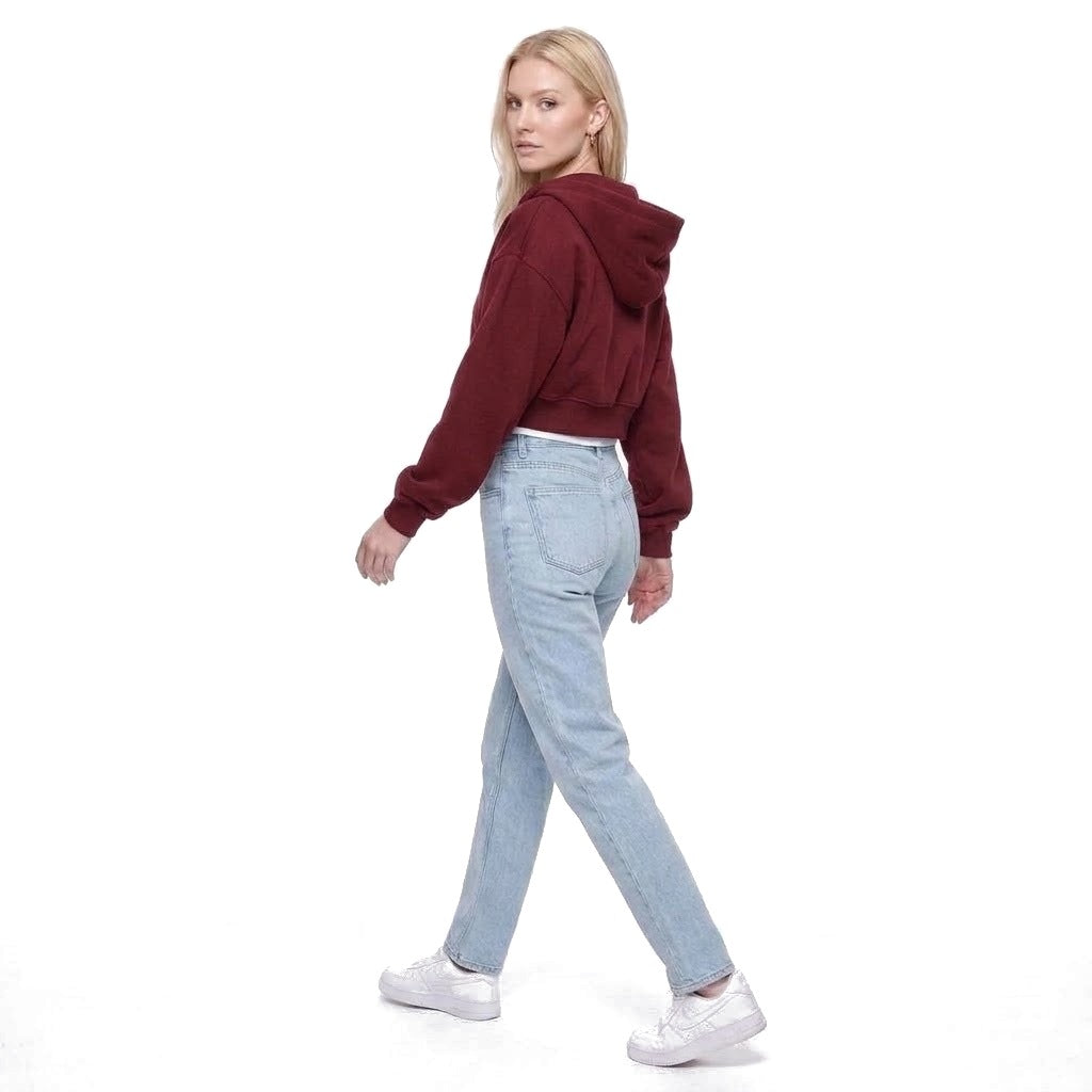 Cropped Zip Up Fleece Hoodie Sweatshirt Jacket