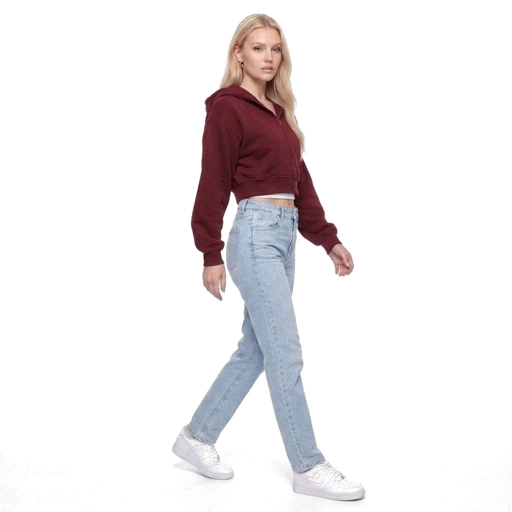Cropped Zip Up Fleece Hoodie Sweatshirt Jacket