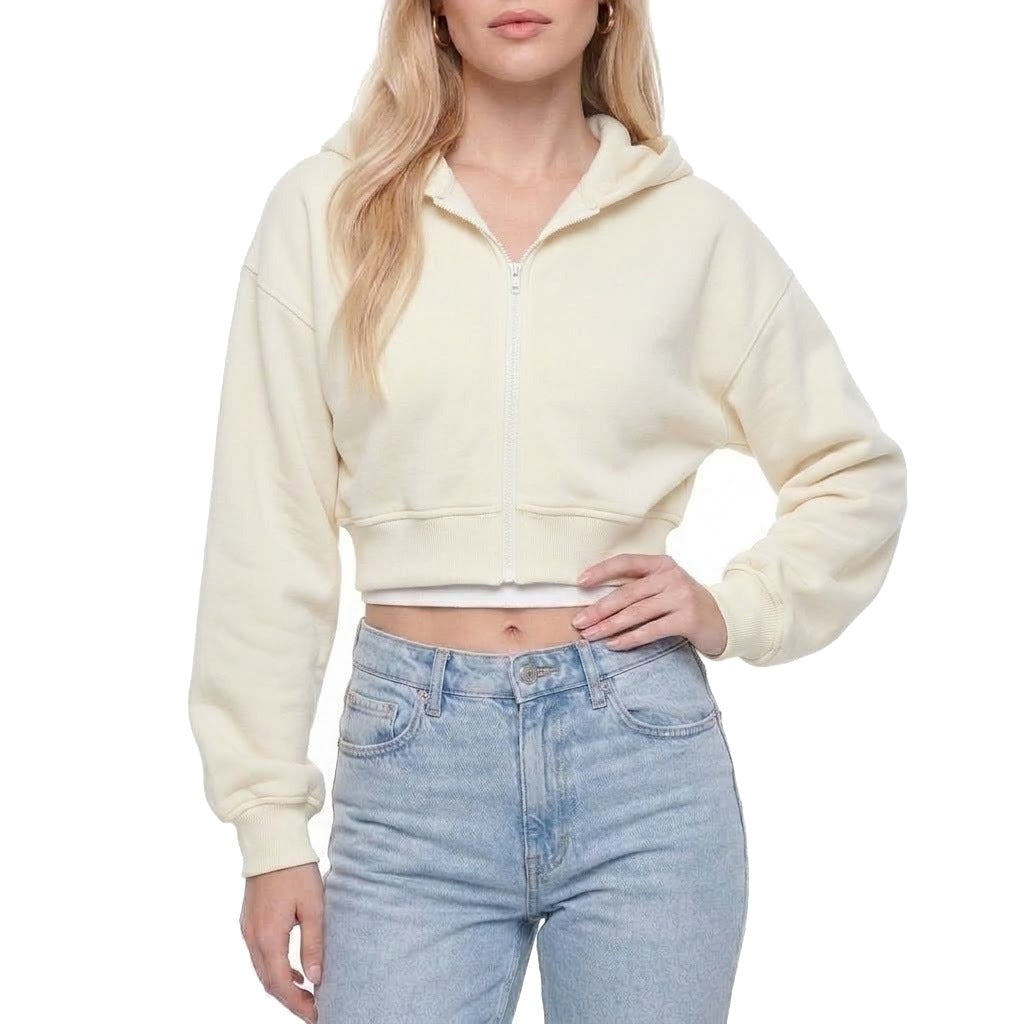 Cropped Zip Up Fleece Hoodie Sweatshirt Jacket
