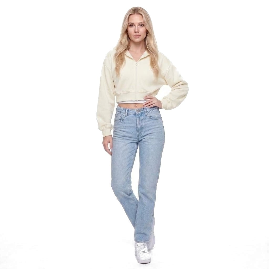 Cropped Zip Up Fleece Hoodie Sweatshirt Jacket