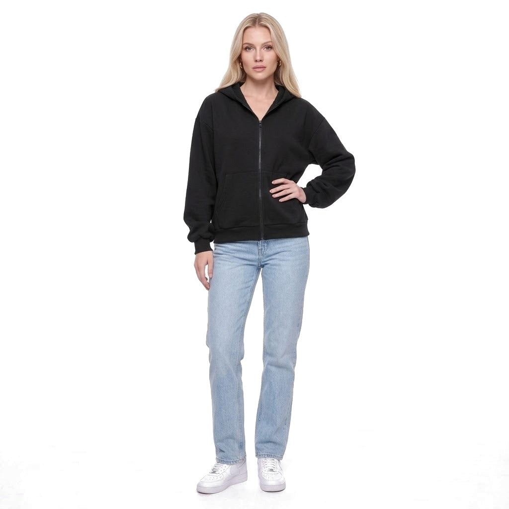 Oversized Zip Up Fleece Hoodie Sweatshirt with Pockets