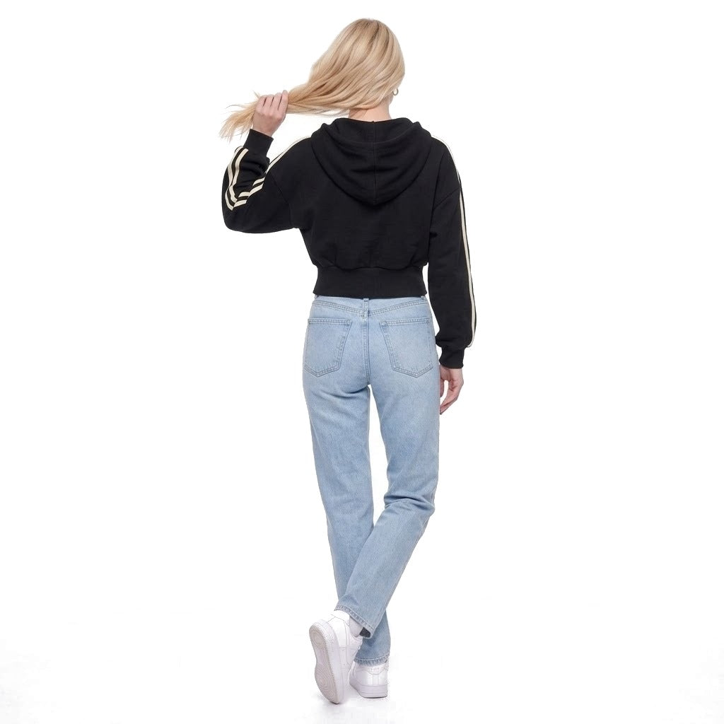 Cropped Contrast Stripe Zip Up Hoodie Sweatshirt Jacket