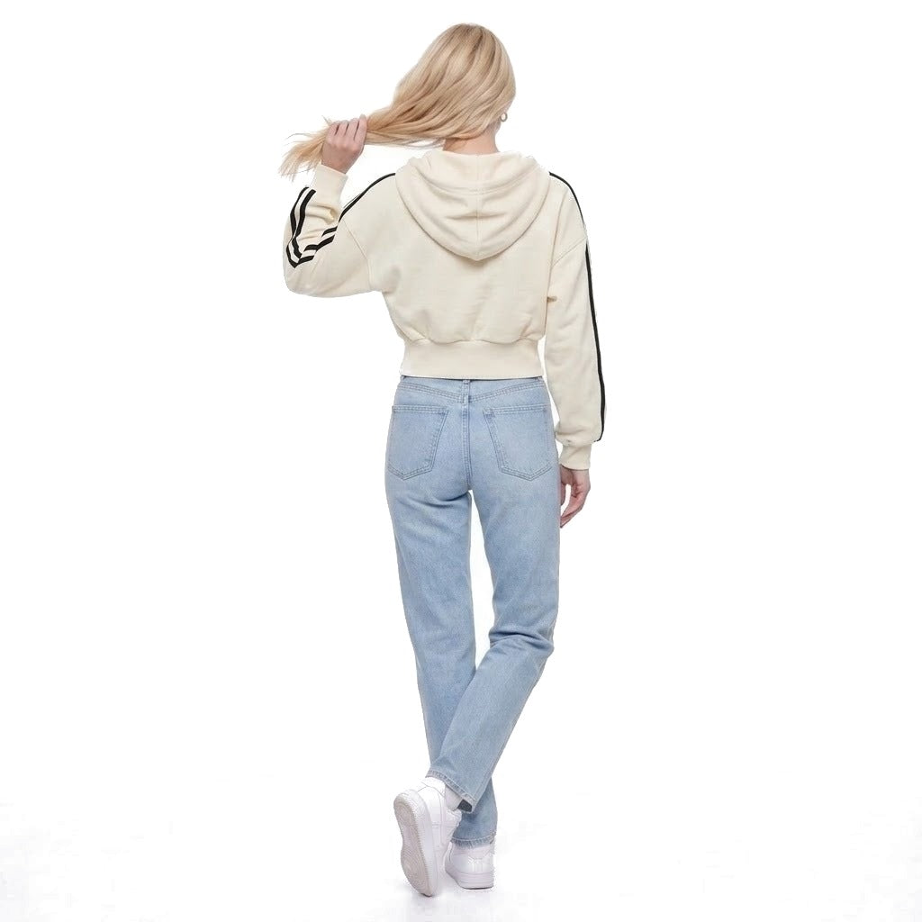 Cropped Contrast Stripe Zip Up Hoodie Sweatshirt Jacket