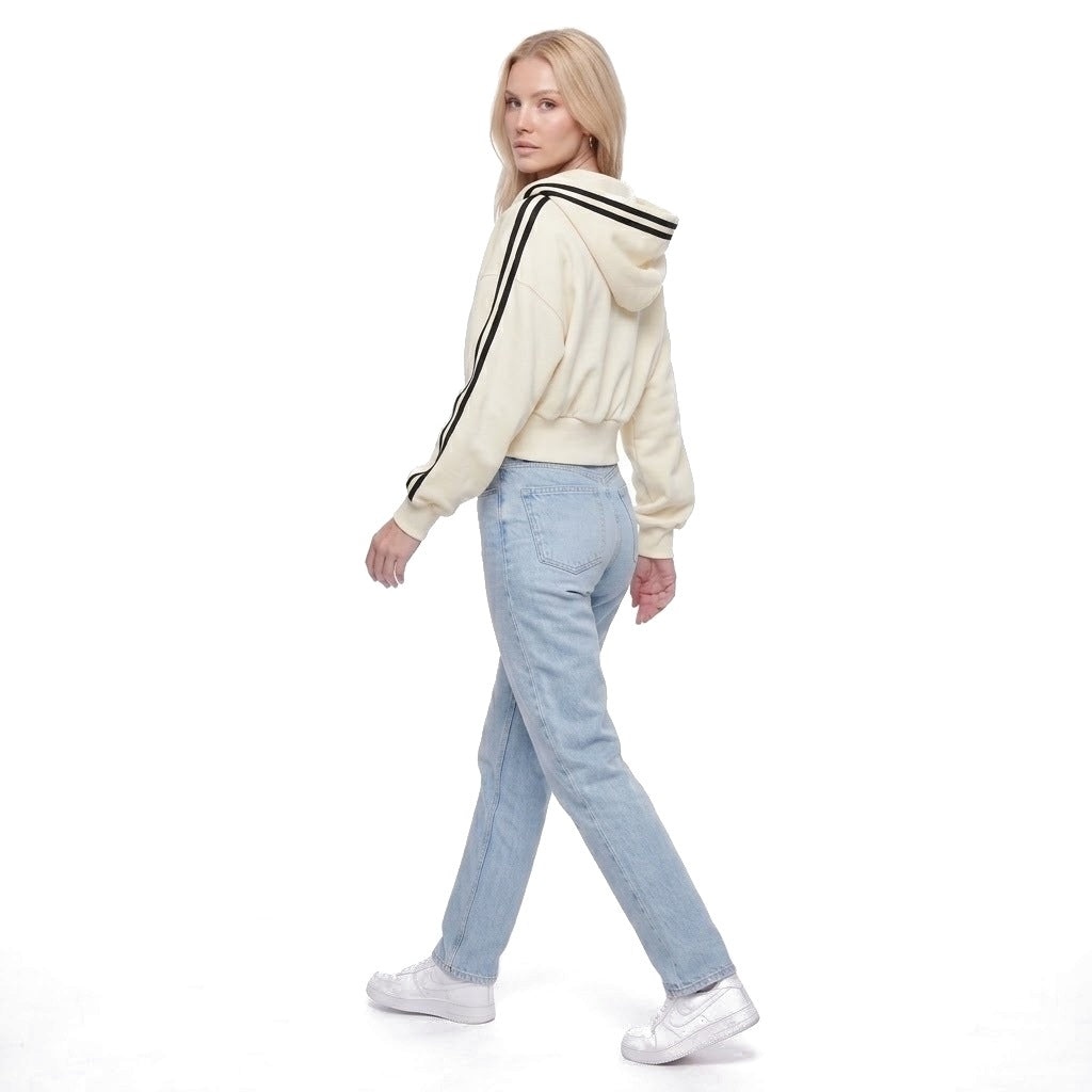 Cropped Contrast Stripe Zip Up Hoodie Sweatshirt Jacket