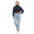 Cropped Stand Collar Zip Up Track Jacket with Drawstring Hem