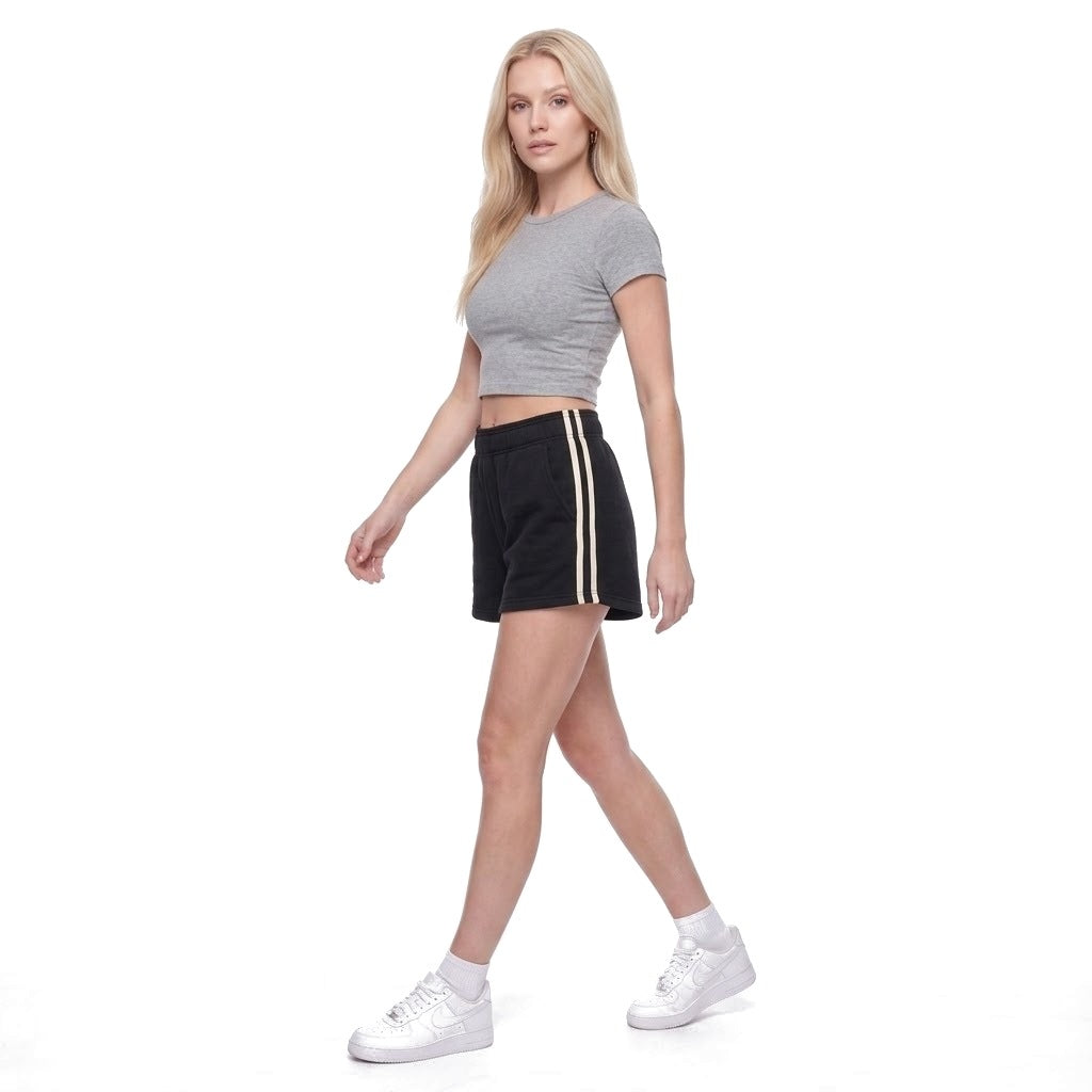 Contrast Stripe Fleece Sweat Shorts with Pockets