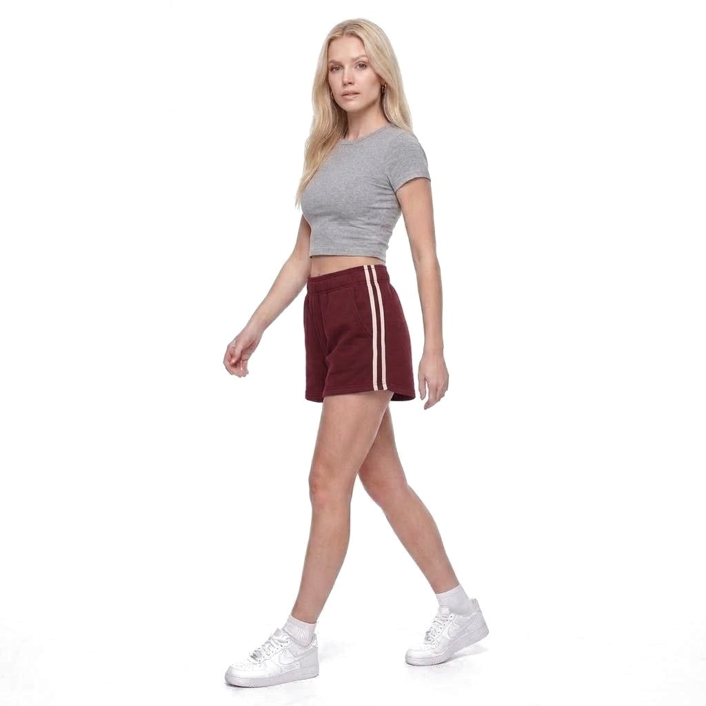 Contrast Stripe Fleece Sweat Shorts with Pockets