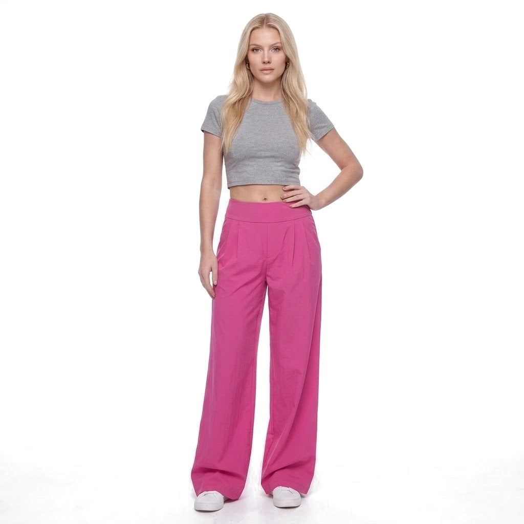 High Waisted Pleated Wide Leg Pants with Pockets