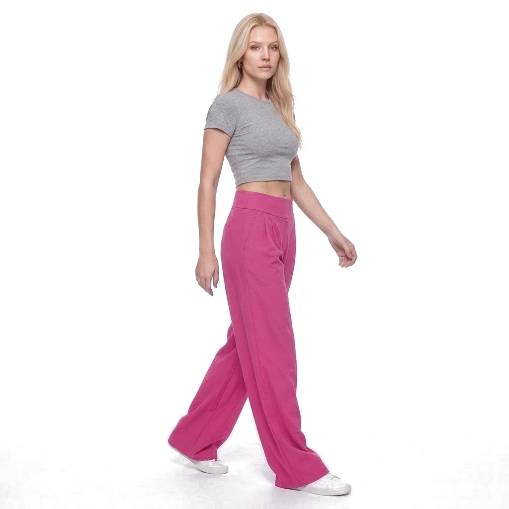 High Waisted Pleated Wide Leg Pants with Pockets
