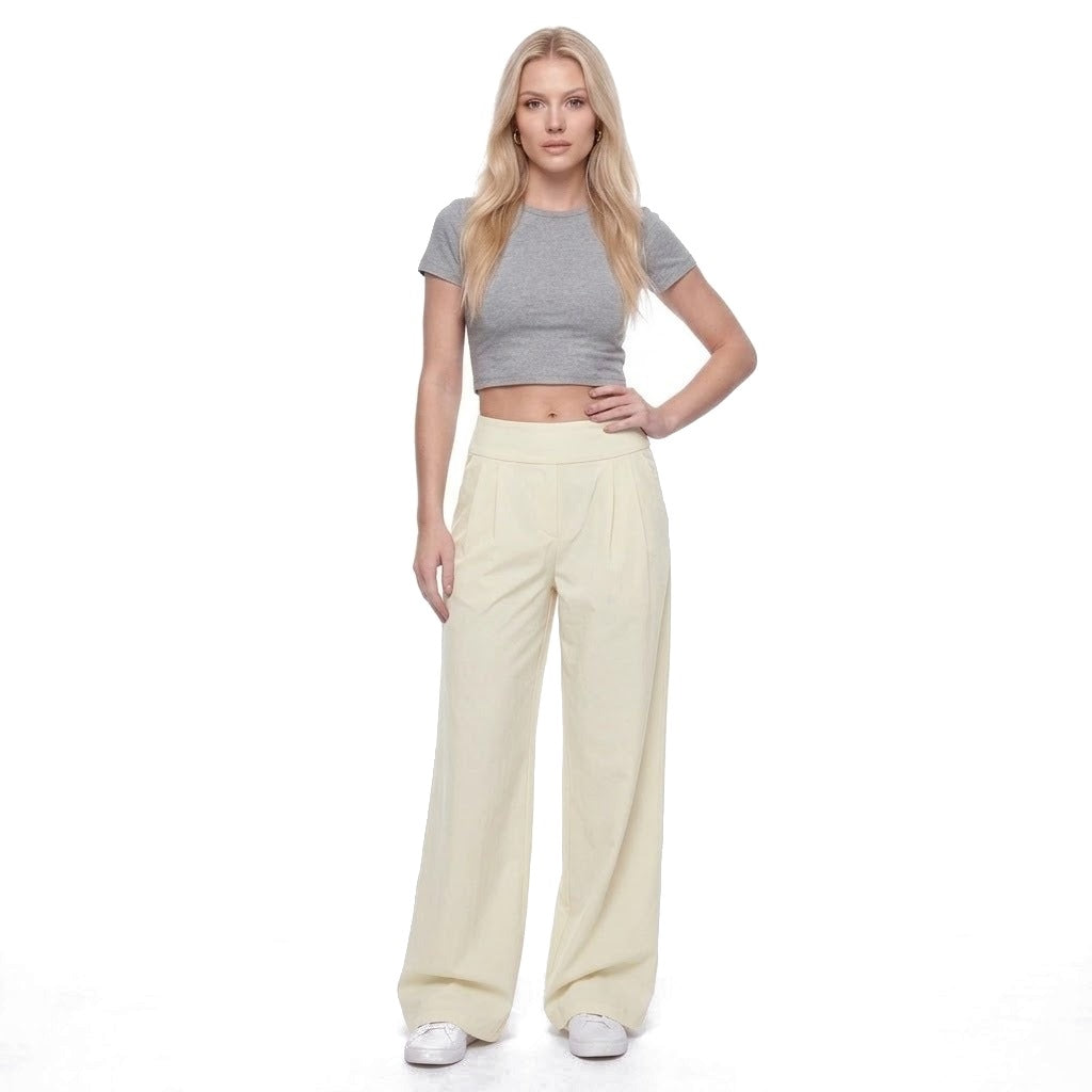 High Waisted Pleated Wide Leg Pants with Pockets