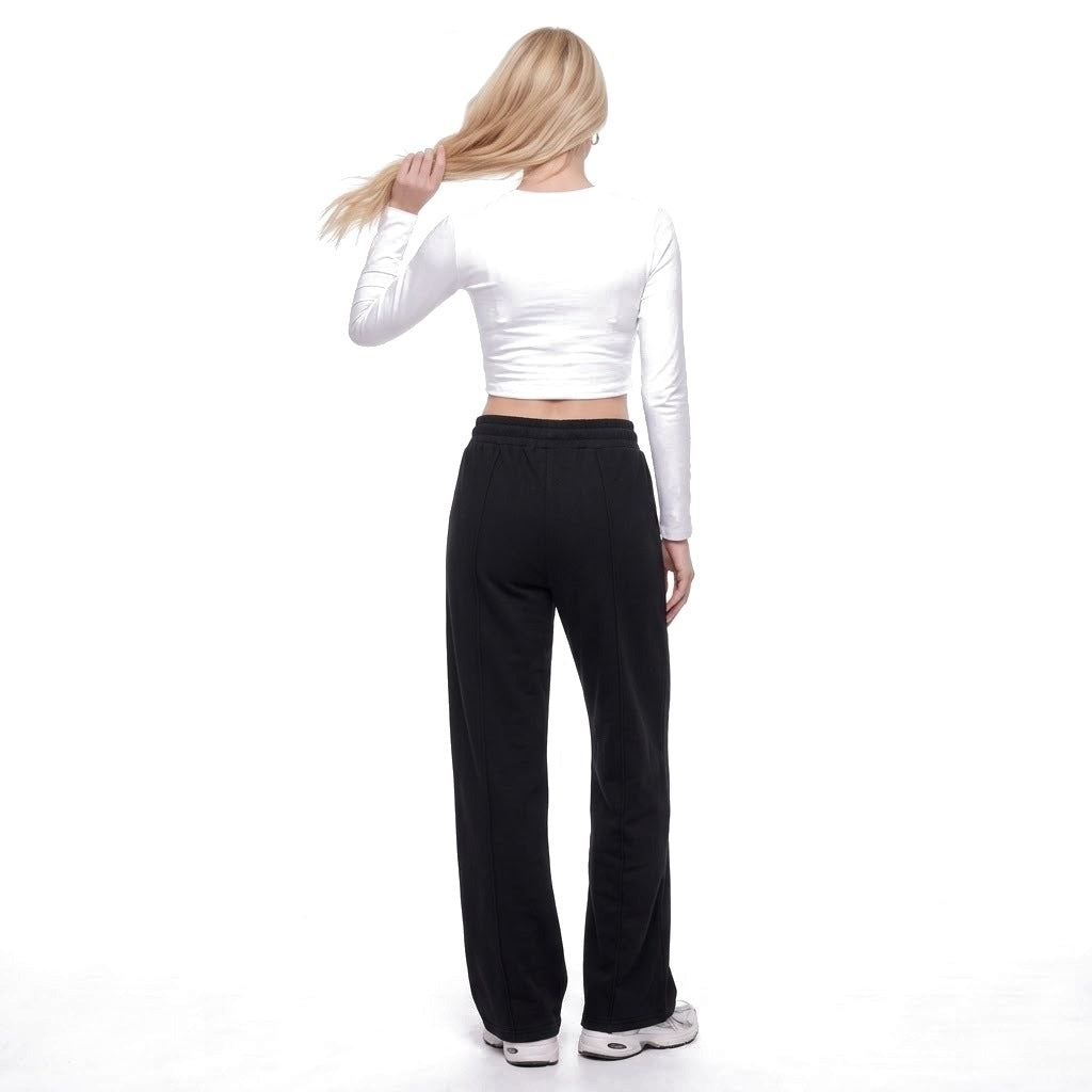 High Waisted Straight Leg Drawstring Fleece Sweatpants with Pockets