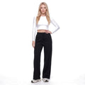 High Waisted Straight Leg Drawstring Fleece Sweatpants with Pockets