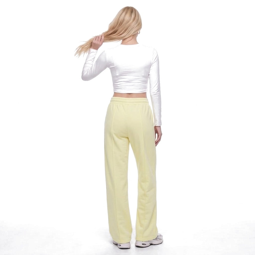 High Waisted Straight Leg Drawstring Fleece Sweatpants with Pockets