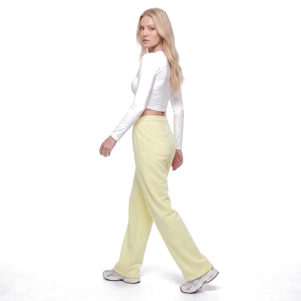 High Waisted Straight Leg Drawstring Fleece Sweatpants with Pockets
