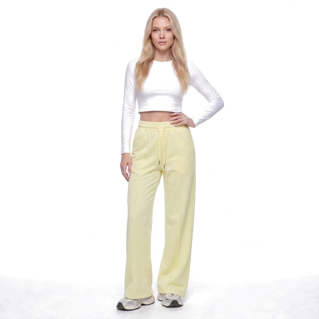 High Waisted Straight Leg Drawstring Fleece Sweatpants with Pockets