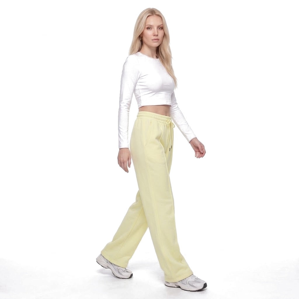 High Waisted Straight Leg Drawstring Fleece Sweatpants with Pockets