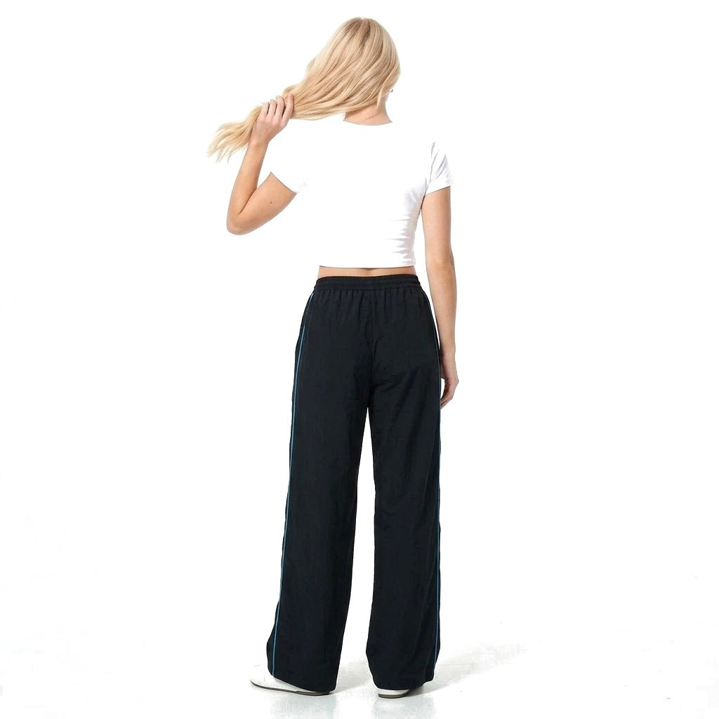Contrast Stripe Wide Leg Track Pants with Pockets
