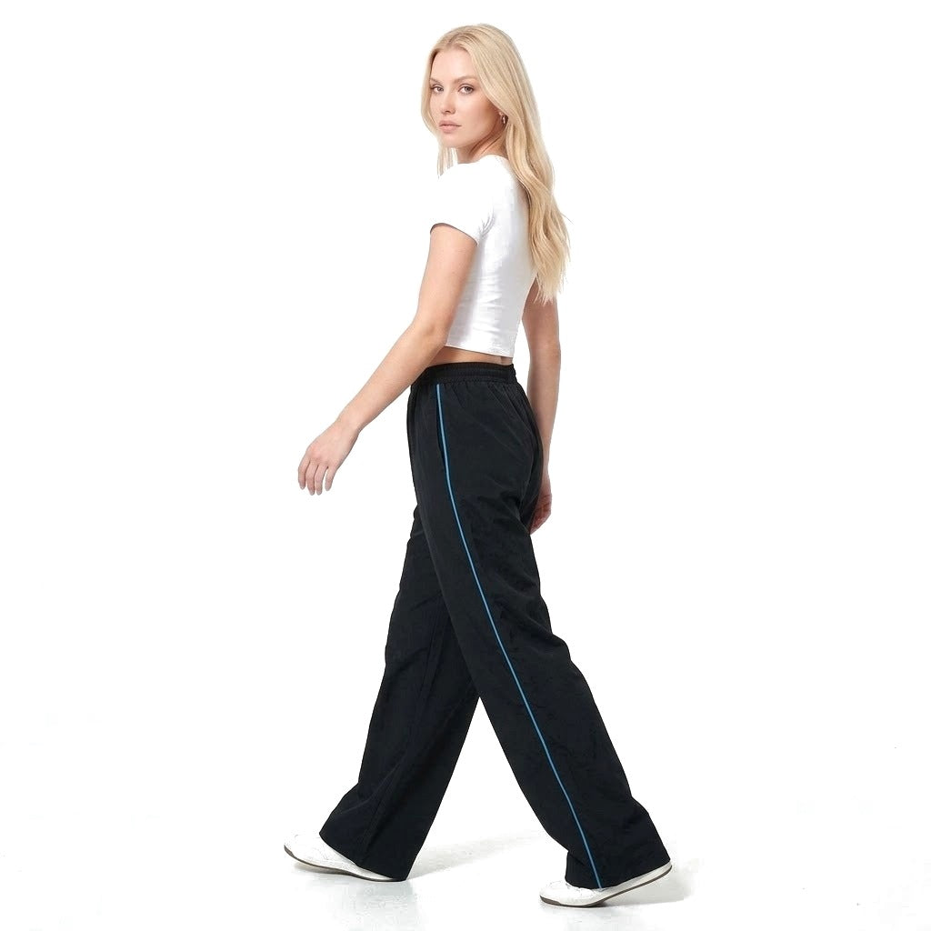 Contrast Stripe Wide Leg Track Pants with Pockets