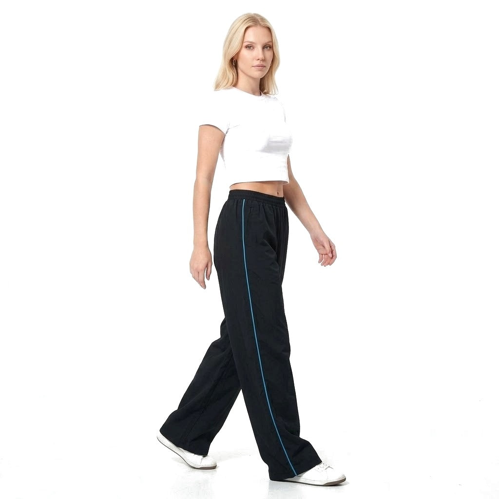 Contrast Stripe Wide Leg Track Pants with Pockets