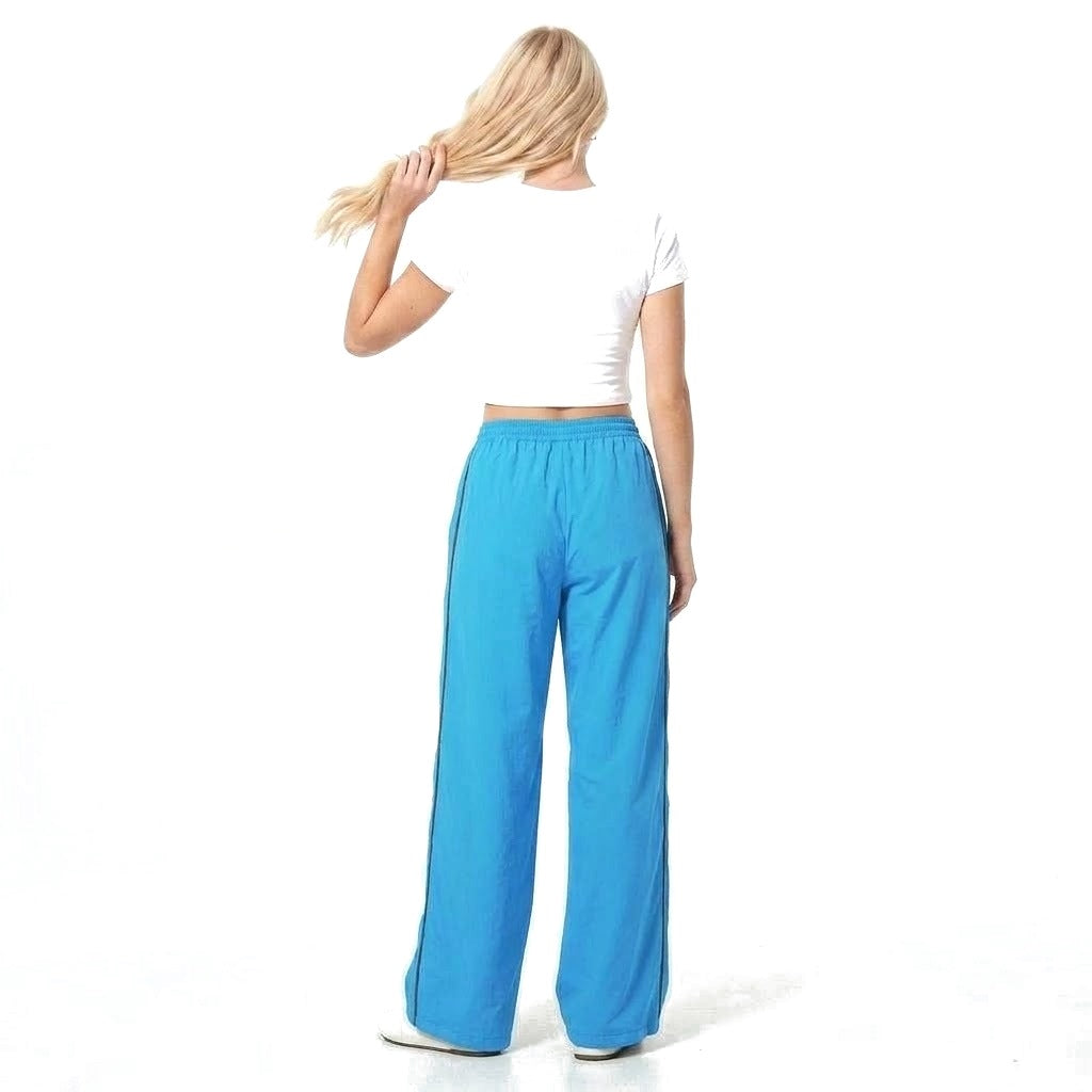 Contrast Stripe Wide Leg Track Pants with Pockets
