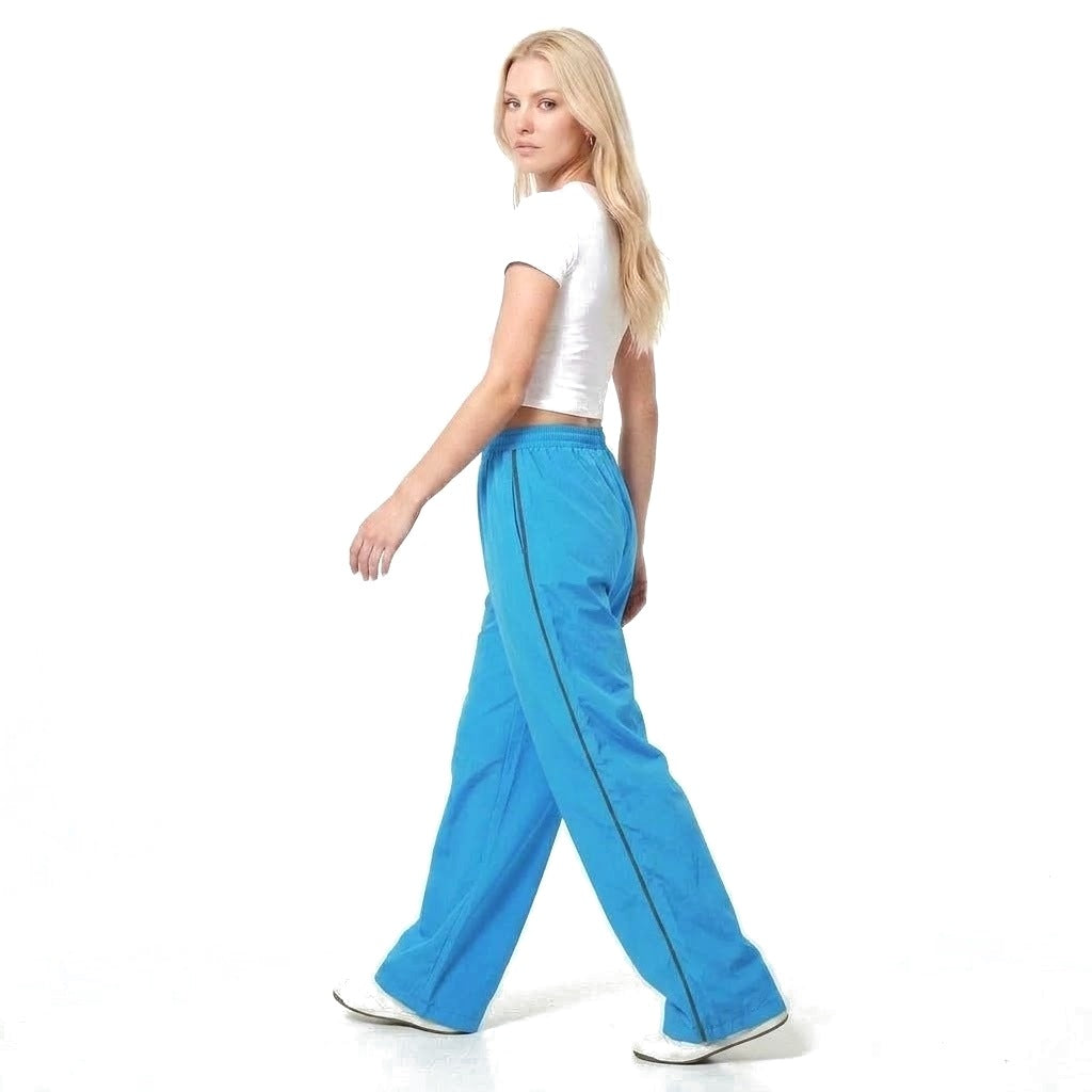 Contrast Stripe Wide Leg Track Pants with Pockets