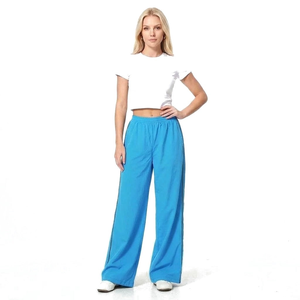 Contrast Stripe Wide Leg Track Pants with Pockets