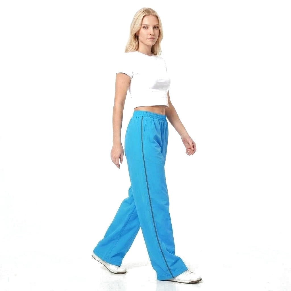 Contrast Stripe Wide Leg Track Pants with Pockets