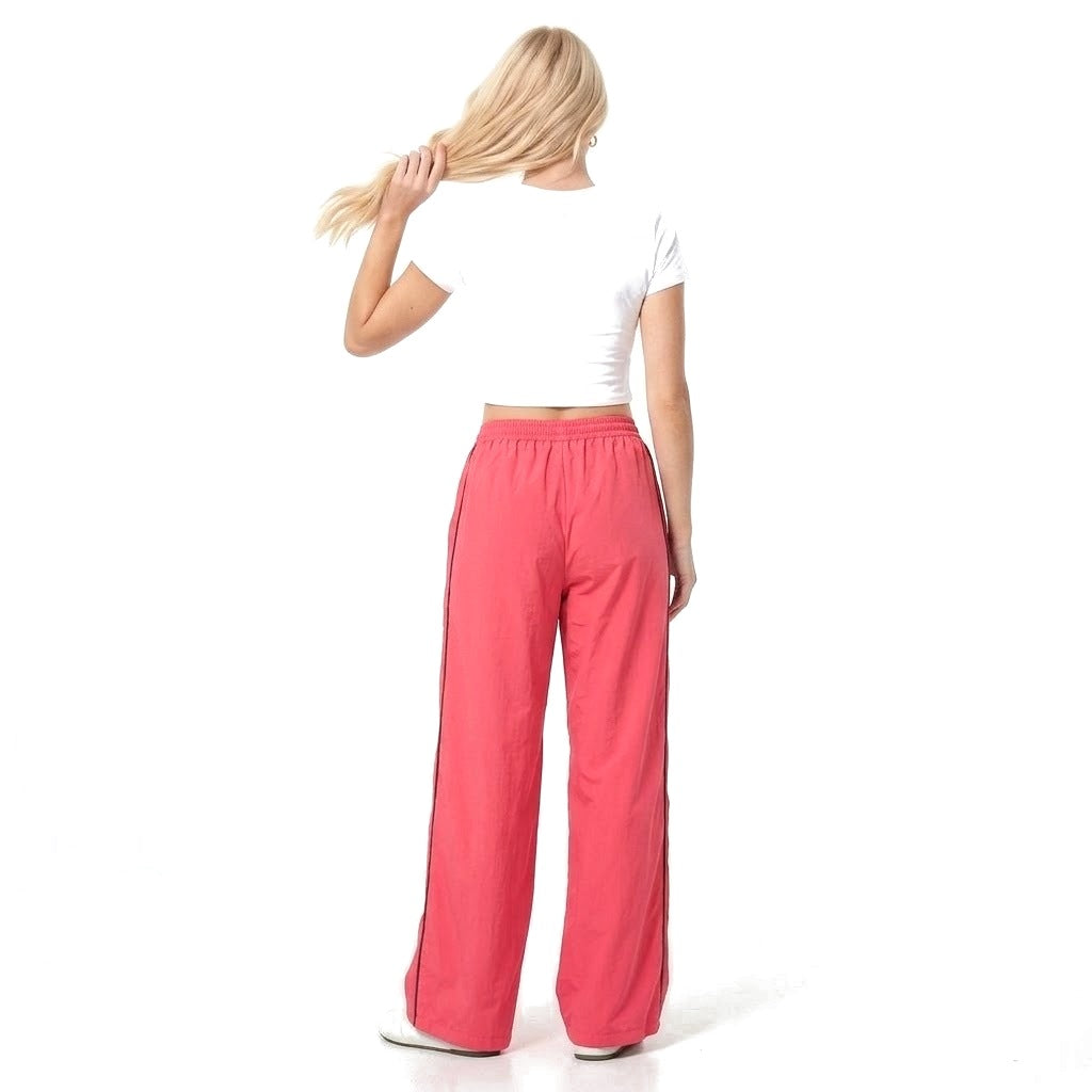 Contrast Stripe Wide Leg Track Pants with Pockets